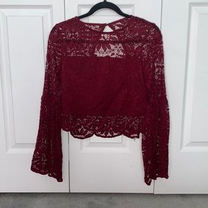 Red (maroon) crop top with bell sleeves